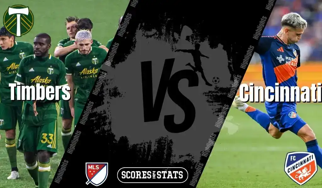 MLS showdown between Portland Timbers and FC Cincinnati on August 16, 2025, featuring team players and logos.