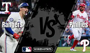 Texas Rangers and Philadelphia Phillies MLB matchup graphic showing players from both teams ahead of their August 8, 2025 game.