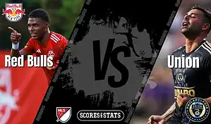 New York Red Bulls vs Philadelphia Union MLS matchup graphic for August 16, 2025