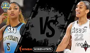 Chicago Sky and Las Vegas Aces players featured in WNBA matchup preview graphic for August 25, 2025.