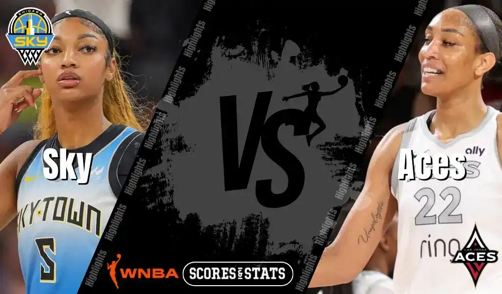 Chicago Sky and Las Vegas Aces players featured in WNBA matchup preview graphic for August 25, 2025.