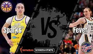 Split graphic featuring Los Angeles Sparks and Indiana Fever WNBA players ahead of their matchup on August 29, 2025.