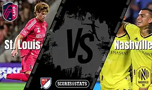 St. Louis City SC and Nashville SC MLS matchup graphic featuring players from both teams ahead of their August 9, 2025 game.