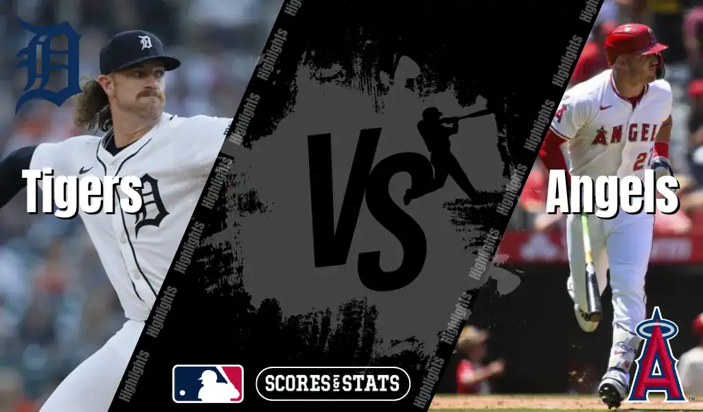 Detroit Tigers and Los Angeles Angels MLB matchup graphic featuring players from both teams ahead of their August 8, 2025 game.