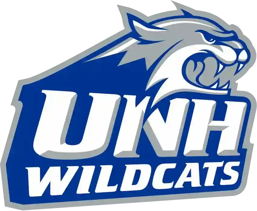 Logo of UNH Wildcats featuring a fierce wildcat head in blue and gray with bold text "UNH WILDCATS" below it.