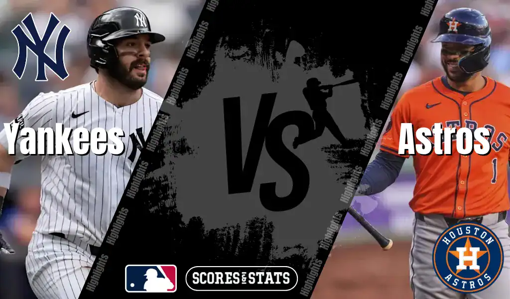 New York Yankees and Houston Astros MLB matchup graphic showing players from both teams ahead of their August 8, 2025 game.