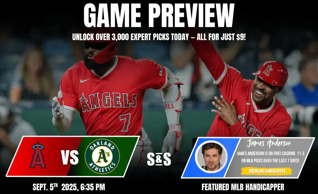 Game preview for the Angels vs. Athletics on Sept. 5, 2025, featuring expert picks and highlights of James Anderson's recent success.