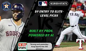 MLB matchup graphic featuring a Houston Astros batter in gray uniform against a Texas Rangers pitcher in white uniform, promoting betting picks and predictions for September 16, 2025.