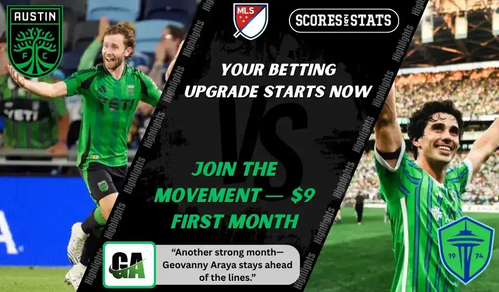 Austin FC and Seattle Sounders players celebrating during MLS action ahead of their September 21, 2025 matchup.