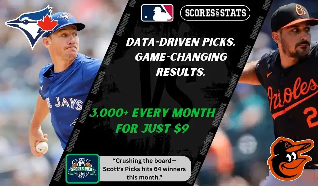 MLB matchup graphic featuring a Toronto Blue Jays pitcher in blue uniform against a Baltimore Orioles player in black uniform, highlighting betting picks and predictions for September 13, 2025.