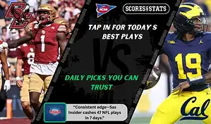 Boston College Eagles football player in red uniform runs with the ball against California Golden Bears player in blue and yellow during their September 27, 2025 matchup promo graphic.