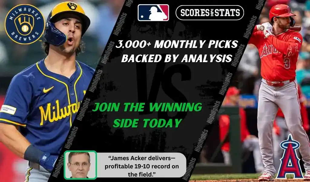 Milwaukee Brewers player celebrating while a Los Angeles Angels batter swings during their matchup on September 18, 2025.
