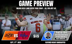 Oklahoma State quarterback prepares to pass during a game preview against Tulsa, highlighted with betting information.