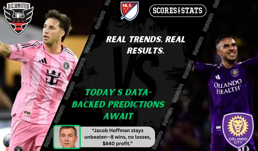 MLS matchup graphic featuring a DC United player in pink kit and an Orlando City player celebrating, highlighting betting picks and predictions for September 13, 2025.