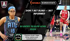WNBA matchup graphic featuring an Atlanta Dream player in black and blue uniform against an Indiana Fever player in red uniform celebrating, highlighting betting picks and predictions for September 18, 2025.