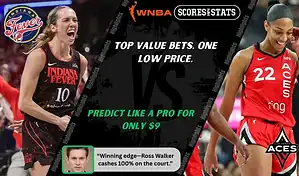 WNBA matchup preview featuring Indiana Fever guard celebrating and Las Vegas Aces star in action, promoting expert picks and predictions for September 26, 2025.