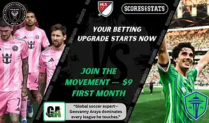 MLS matchup graphic featuring Inter Miami CF players in pink kit, including Lionel Messi, against a Seattle Sounders player in green kit celebrating, promoting betting picks and predictions for September 16, 2025.