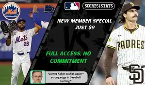 New York Mets players celebrate while a San Diego Padres pitcher looks on during their September 18, 2025 MLB matchup.