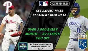 MLB matchup graphic featuring a Philadelphia Phillies pitcher in red pinstripe uniform against a Kansas City Royals player in gray uniform, promoting betting picks and predictions for September 13, 2025.