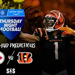 Pittsburgh linebacker T.J. Watt on the left and Cincinnati wide receiver Ja’Marr Chase pointing on the right with matchup text in the middle.