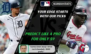 MLB matchup graphic featuring a Detroit Tigers pitcher in white uniform against a Cleveland Guardians batter in white uniform, promoting betting picks and predictions for September 18, 2025.