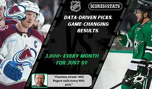 Colorado Avalanche player faces Dallas Stars skater during NHL matchup promo for expert picks and predictions on October 11th, 2025.