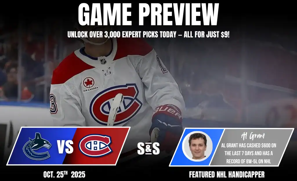 Previews 7 A hockey player in a Montreal Canadiens jersey stands in preparation for a game against the Vancouver Canucks on October 25, 2025.