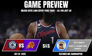 Graphic showing a basketball game preview between the Los Angeles Clippers and the Phoenix Suns, dated October 24, 2025.