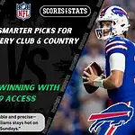 Atlanta Falcons quarterback in black uniform faces Buffalo Bills quarterback in blue jersey during NFL matchup promo for expert picks and predictions