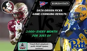 Florida State Seminoles running back charges downfield while Pittsburgh Panthers defender prepares to tackle during NCAA football matchup promo for picks and predictions on October 11th, 2025.