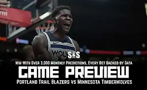 A player from the Minnesota Timberwolves gestures during a game preview against the Portland Trail Blazers, with promotional text below.