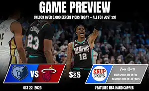 A Memphis Grizzlies vs. Miami Heat game preview graphic, featuring players in vibrant jerseys with promotional text.