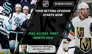Seattle Kraken players gather during a break while Vegas Golden Knights player looks on during NHL matchup promo for picks and predictions on October 11th, 2025.