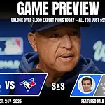 A promotional graphic for a Dodgers vs. Blue Jays game preview, featuring betting insights and statistics for October 24, 2025.
