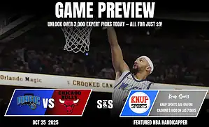 An NBA game preview featuring the Orlando Magic vs. Chicago Bulls, with promotional details for expert picks and Knup Sports.