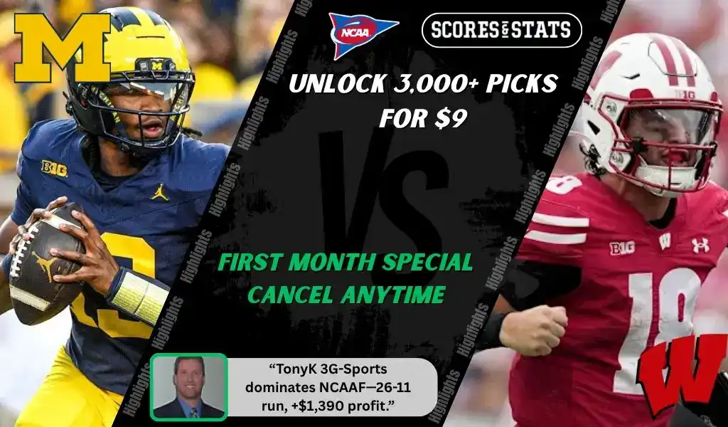 Michigan Wolverines quarterback faces Wisconsin Badgers defense in college football matchup, picks and predictions for October 4, 2025.