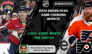 Florida Panthers player skates with the puck while Philadelphia Flyers forward looks on during NHL matchup promo for picks and predictions on October 9th, 2025.
