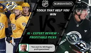 Nashville Predators players celebrate on the ice while Utah Mammoth skater prepares for play during NHL matchup promo for picks and predictions on October 11th, 2025.