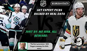 San Jose Sharks players gather on the ice while Anaheim Ducks player skates during NHL matchup promo for picks and predictions on October 11th, 2025.