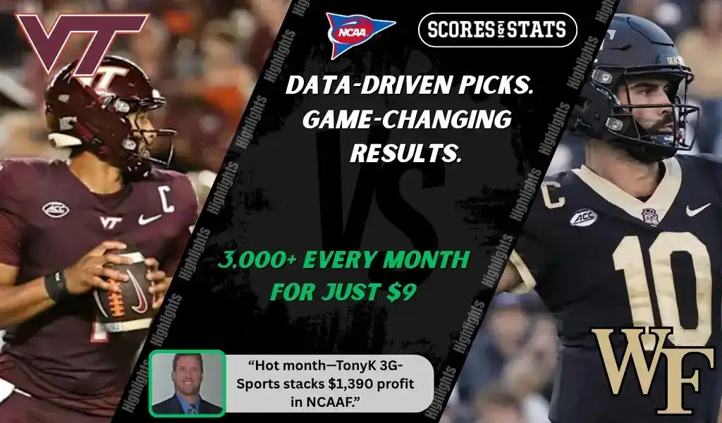 Virginia Tech Hokies quarterback prepares to throw while Wake Forest Demon Deacons defense closes in during NCAAF matchup, picks and predictions for October 4, 2025.