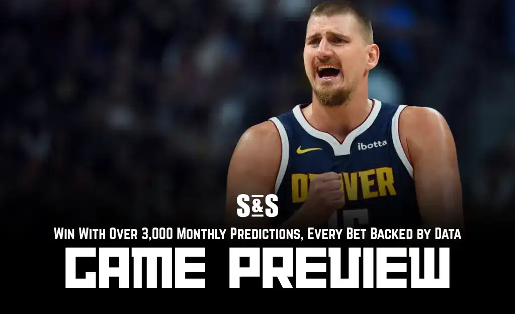 Previews 8 A basketball player in a Denver jersey stands confidently on the court, with promotional text for a game preview below.