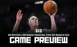A basketball player demonstrates a shooting form, preparing to release the ball. Text overlay promotes predictions and betting advice.