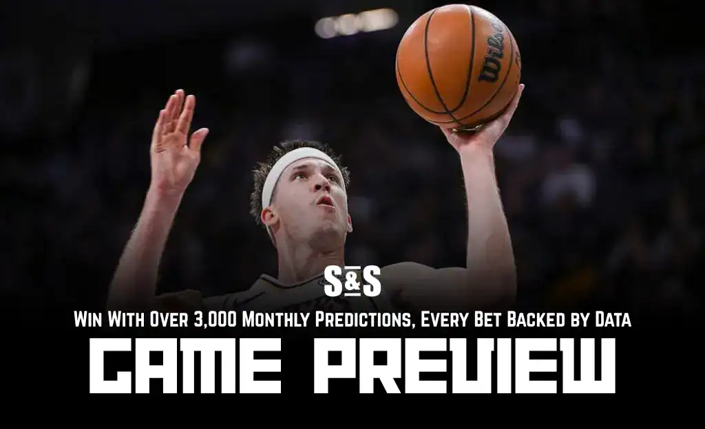 Previews 7 A basketball player demonstrates a shooting form, preparing to release the ball. Text overlay promotes predictions and betting advice.