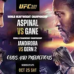 Promotional poster for UFC 321 featuring matchups: Aspinal vs. Gane and Jandiroba vs. Dern 2. Event date: October 25.