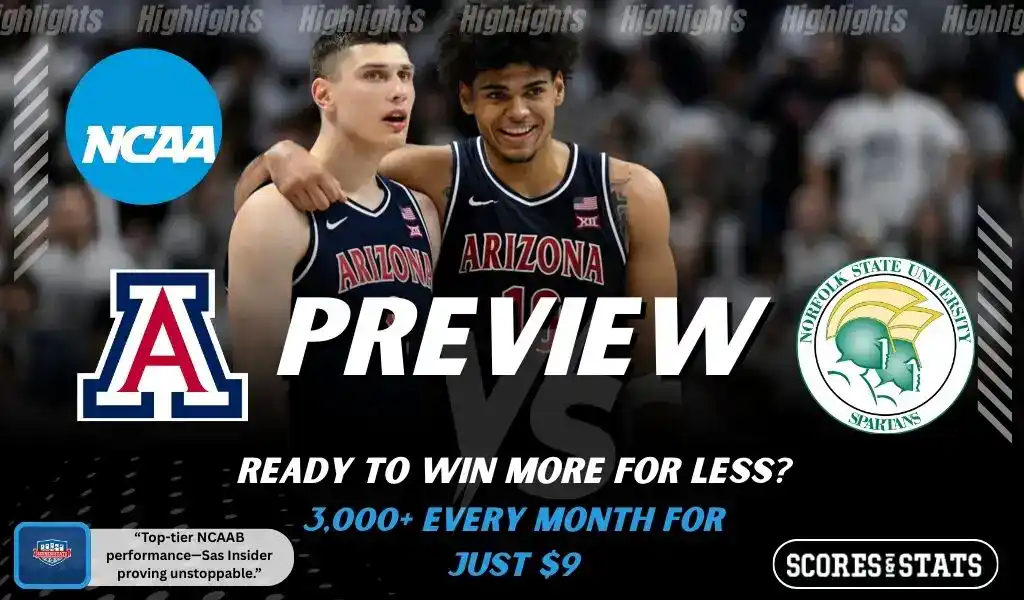 Arizona Wildcats vs Norfolk State Spartans preview graphic featuring NCAA basketball matchup promotion for November 29 2025.