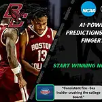 Home 45 College basketball promo graphic featuring Boston College Eagles and Davidson Wildcats players with team logos and Scores and Stats branding, highlighting betting picks and predictions for their November 21, 2025 matchup.