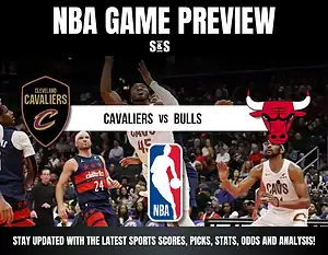 Cleveland Cavaliers and Chicago Bulls face off in an NBA game preview, showcasing team logos and players in action on the court.