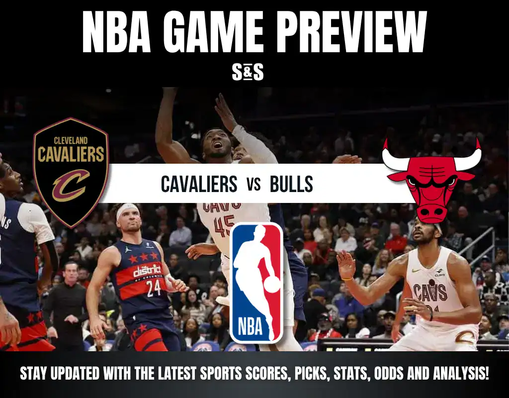 Previews 9 Cleveland Cavaliers and Chicago Bulls face off in an NBA game preview, showcasing team logos and players in action on the court.