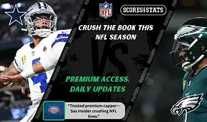 Promotional NFL graphic featuring the Dallas Cowboys and Philadelphia Eagles with premium picks and predictions for the 2025 season.