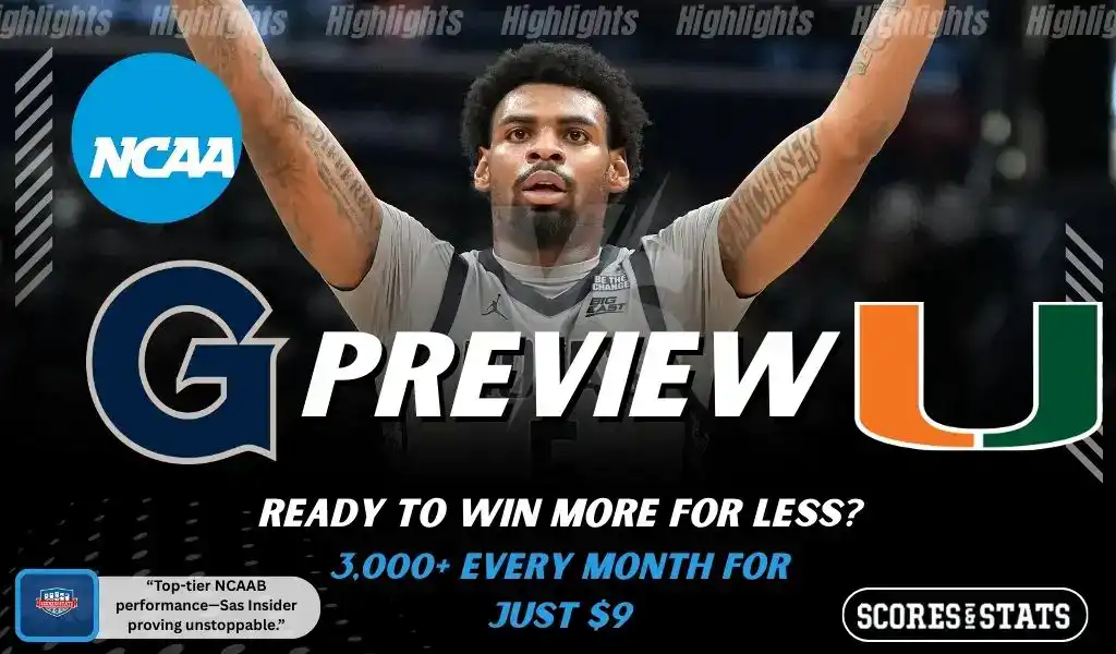 Preview image featuring Georgetown Hoyas and Miami Hurricanes ahead of their November 28, 2025 college basketball matchup.